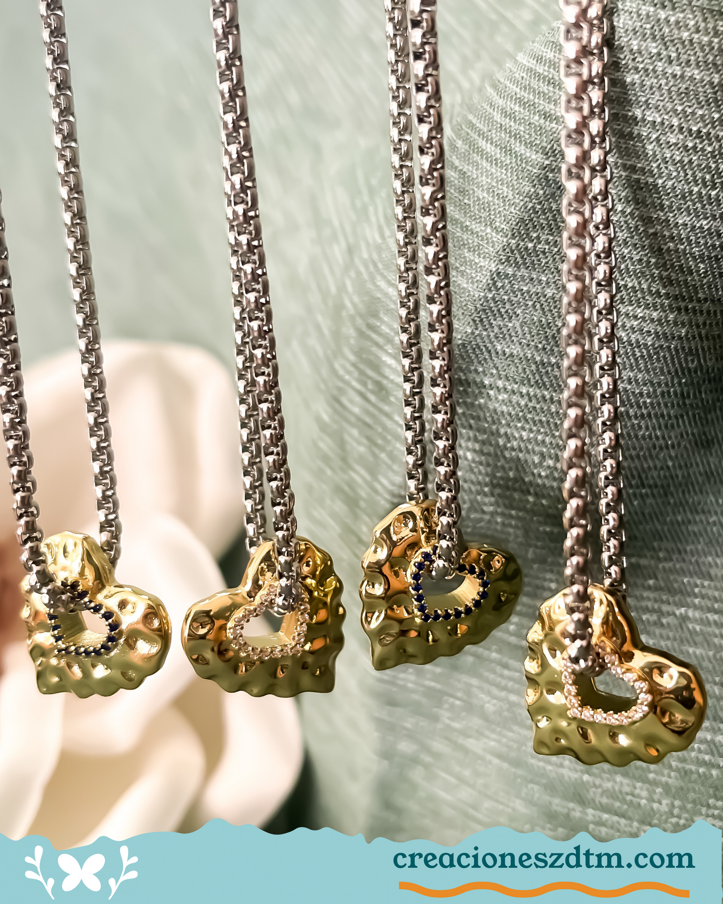 Double Tone Heart Necklace - Creaciones ZDTM