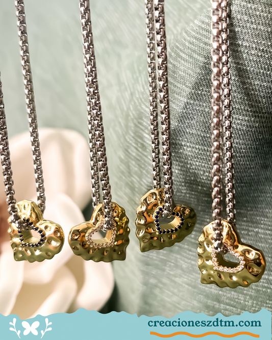 Double Tone Heart Necklace - Creaciones ZDTM