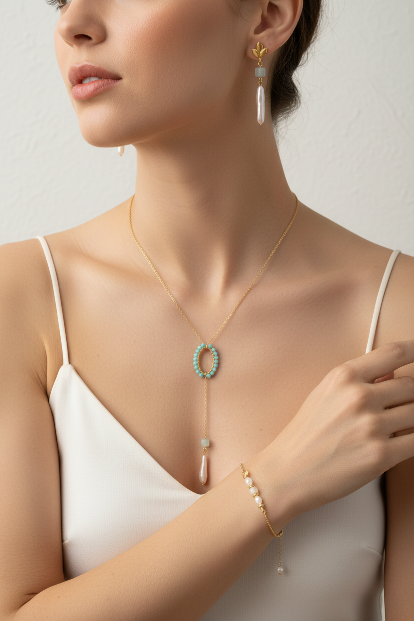 Set completo de joyería sobre modelo